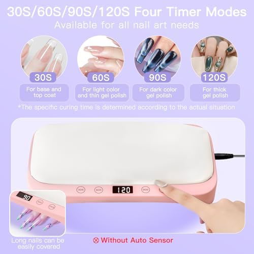 UV Nail Lamp with Arm Rest & UV Gloves, Professional LED Nail Light for Gel Nails Polish, 4 Timers Foldable Nail Dryer with Hand Rest for Nails Tech Manicure Salon Home Use Pink