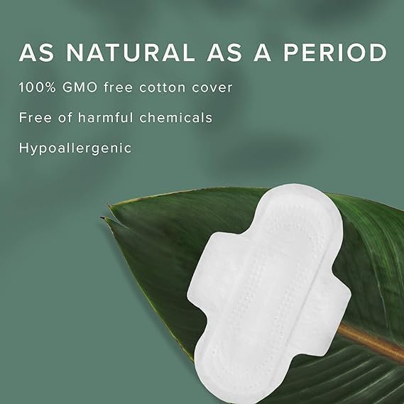 Veeda Natural Cotton Day Pads for Women - Heavy Flow Absorbent Ultra-Thin Feminine Pad with Wings - Hypoallergenic Period pad - Unscented & Chlorine free Sanitary Napkins - 56 Count
