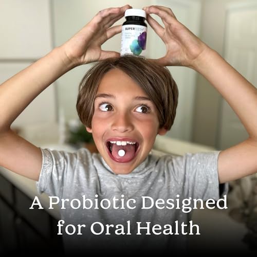 SuperTeeth Chewable Dental Probiotic for Adults & Kids | Support Healthy Teeth & Gums | Oral Health | Fights Bad Breath | BLIS M18 | 30 Mint Flavored Tablets | Fluoride & Sugar Free | Vegan Supplement