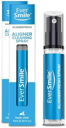 EverSmile AlignerFresh Cleaning Spray for Invisalign and All Clear Aligners and Retainers – On-the-Go Cleaning & Teeth Whitening, Kills Bacteria, Fights Bad Breath – Mint Flavor, 10ml (2 Pack)