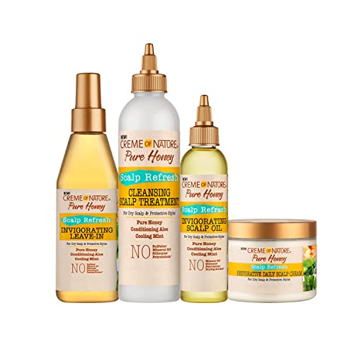 Creme of Nature Pure Honey Scalp Refresh Leave-In Conditioner, With Aloe Vera, Peppermint & Honey, Detangles & Moisturizes Hair & Scalp, Ideal for Braids, 8 oz