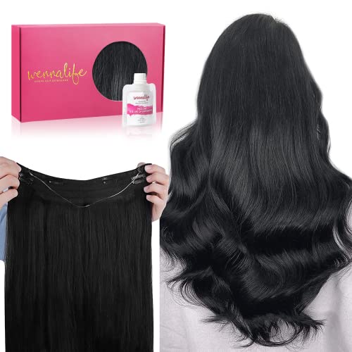 WENNALIFE Wire Hair Extensions (Increase 50% Lifespan) Real Human Hair 12 inch 100g Light Burgundy Remy Hair Invisible Transparent Wire Fish Line Straight Reusable Natural