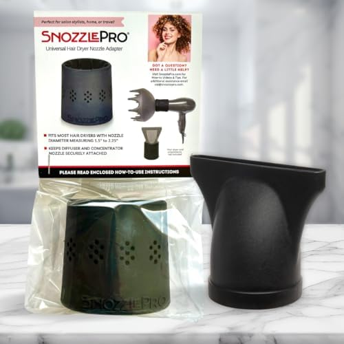 SnozzlePro Universal Hair Dryer Attachment with Concentrator Nozzle Replacement - Fits Most Blow Dryer Diameters from 1.5” to 2.25” (2-Piece Set)