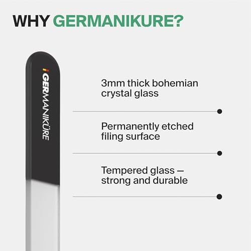 GERMANIKURE Czech Crystal Glass Nail File in Suede Leather Case, Original Black Branded, Professional Manicure & Pedicure Products for Easy Shaping of Natural Nails