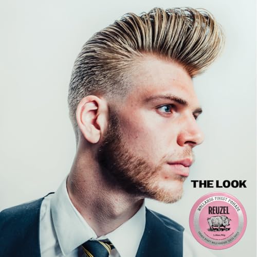 REUZEL Pink Grease Pomade, Strong All Day Hold, Oil-Based Styling Wax, Medium Shine and Flake Free, Easy To Wash Out, For All Hairstyles