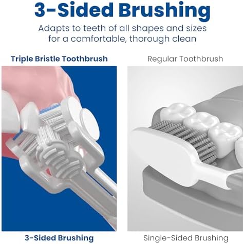 Triple Bristle Replacement Brush Head Refills | Innovative 3 Head Design | Compatible with Triple Bristle Brand Sonic Toothbrush | Color Changing Indicator Bristles | 2 Pack (Blue)