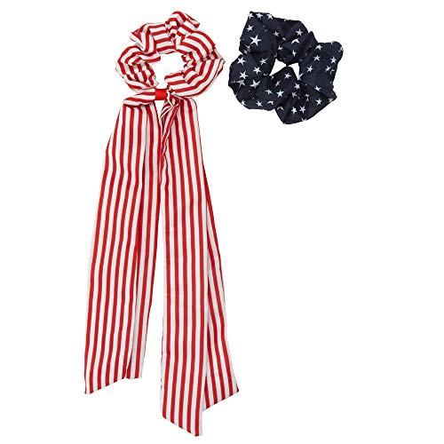 Madison Tyler Americana Collection | 2 Pcs Patriotic USA Star and Striped Elastic Scrunchies for Hair Ties | Hair Accessories Set