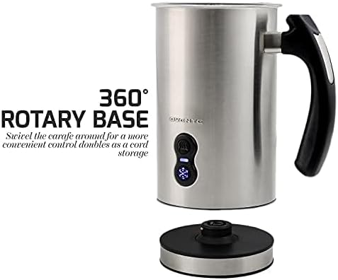 OVENTE Electric Milk Frother and Steamer, Automatic Hot and Cold Foam Maker for Coffee, Latte, Cappuccino or Macchiato, 500W Double-Wall Stainless Steel Milk Warmer with Auto Shutoff, Silver FR3608BR
