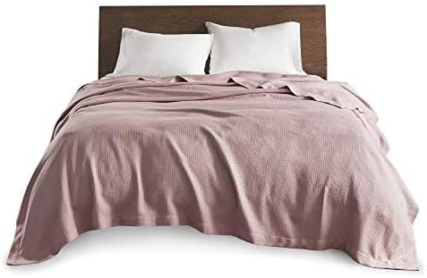Madison Park Soft Certified 100% Egyptian Cotton Breathable Cozy Blanket, Premium Waffle Knit Classic Design, Luxury All Season Lightweight Cover for Bed, Couch and Sofa, Rose Twin(66"x90")