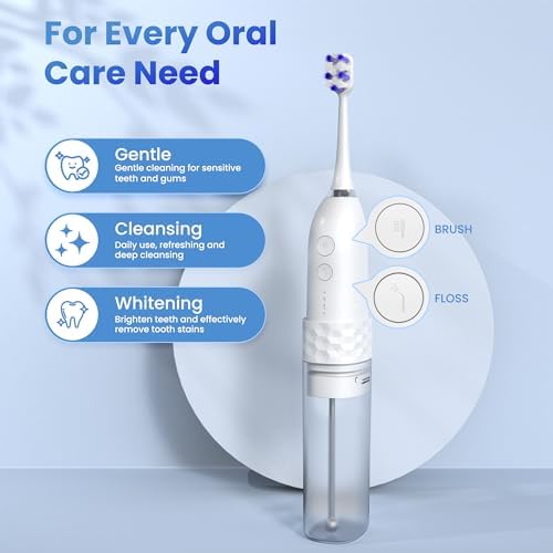 Portable Water flosser with Electric Toothbrush, 2 in 1 Teeth Cleaning Kit, Electric Toothbrush and flosser Combo, Water Flosser for Travel and Home (White)