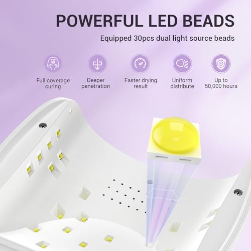 Melodysusie UV Nail Lamp, Plus30I UV Light for Gel Nails True 54W Professional Led Nail Dryer with 3 Timer, Smart Sensor, LCD Display, Detachable Tray Fast Curing Nail Art Tools Manicure Accessories