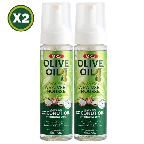 ORS Olive Oil Hold & Shine Wrap Set Mousse Infused with Coconut Oil for Restorative Shine 7 Ounce (Pack of 2)