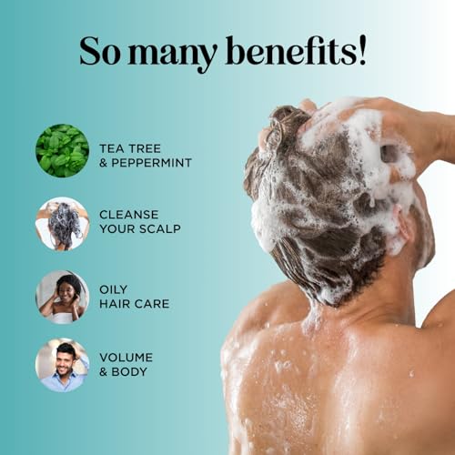 Rosemary Tea Tree Mint Shampoo - Clarifying Shampoo for Build Up and Flakes with Deep Cleansing Peppermint Oil and Tea Tree Essential Oil for Dry Scalp Treatment - Paraben & Sulfate Free (8oz)