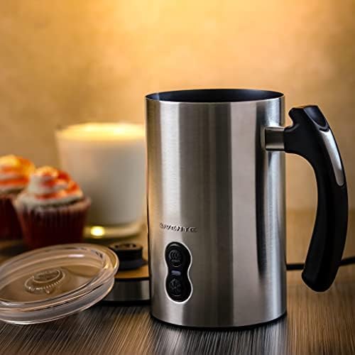 OVENTE Electric Milk Frother and Steamer, Automatic Hot and Cold Foam Maker for Coffee, Latte, Cappuccino or Macchiato, 500W Double-Wall Stainless Steel Milk Warmer with Auto Shutoff, Silver FR3608BR