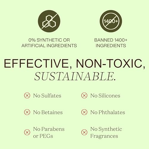 Non Toxic Vegan Shampoo with Organic Ingredients, Apple Cider Vinegar & Tea Tree Oil - Sulfate Free, Color Safe, Paraben Free, Gluten Free, Cruelty Free, pH Balanced