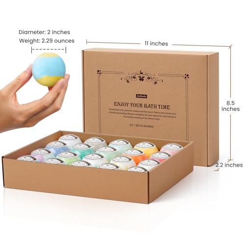 Bath Bombs Set, 20 pcs Natural Shea Butter & Safe Oil Bath Bomb for Skin Moisturizing, Handmade Bubble Bath & Fizzy, Ideal Presents for Women