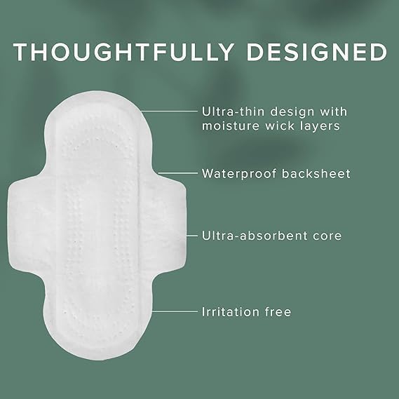 Veeda Natural Cotton Day Pads for Women - Heavy Flow Absorbent Ultra-Thin Feminine Pads with Wings - Hypoallergenic Period pads - Unscented & Chlorine free Sanitary Napkins - 112 Count