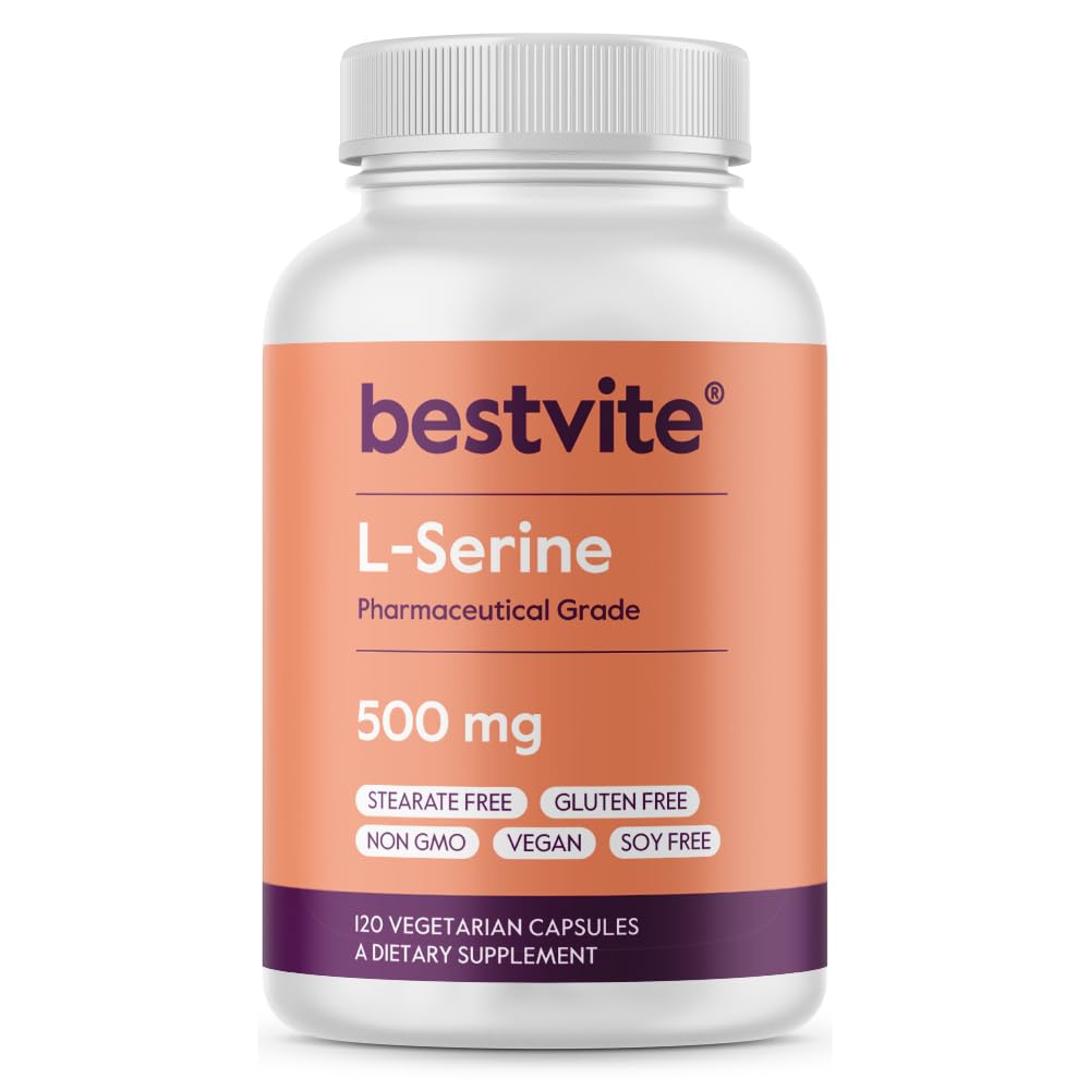 BESTVITE L-Serine 500mg (120 Vegetarian Capsules) - No Stearates - Vegan - Non GMO - Gluten Free