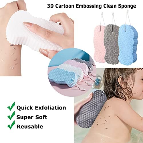 Super Soft Exfoliating Bath Sponge, Exfoliator Dead Skin Remove, 3D Bath Sponge Shower Brush, Sponge Bath Sponge for Adults Children and Pregnant Women (A-Pink)