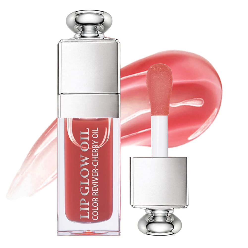 Hydrating Lip Glow Oil, Lip Oil Gloss Transparent Toot Tinted Nourishing Long Lasting Repairing Lightening Lip Lines (ROSEWOOD) 0.2 OZ