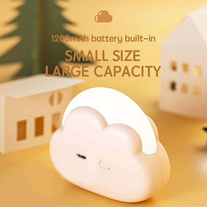 Portable LED Night Light, Cute Cloud Mini Desk Lamp with 4 Working Modes, Rechargeable Kids Night Light for Camping, Bedside Lamp for Bedroom Nightlights [with Wrist Strap] [with USB Cable]