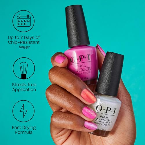 OPI Nail Lacquer Nail Polish | Opaque Bright Red Shimmer Chip Resistant Nail Polish | Vegan, Fast Drying, Streak Free