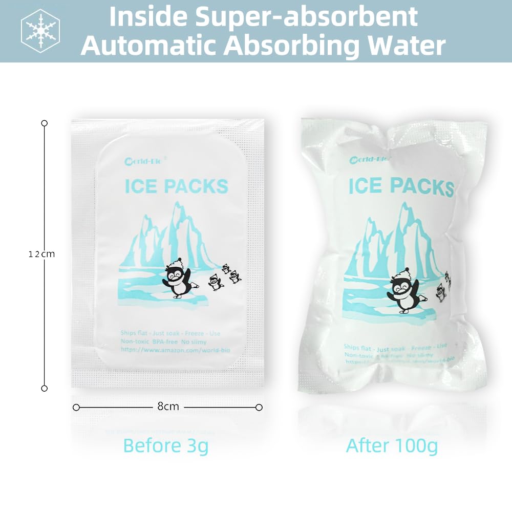 WORLD-BIO Dry Ice for Shipping Frozen Food & Travel, Long Lasting Cold Packs for Cooler 96 Packs 4.7" x 3.3", Small Freezer Packs for Shipping, Bulk Reusable Dry Ice Packs Cool Pack for Shipping