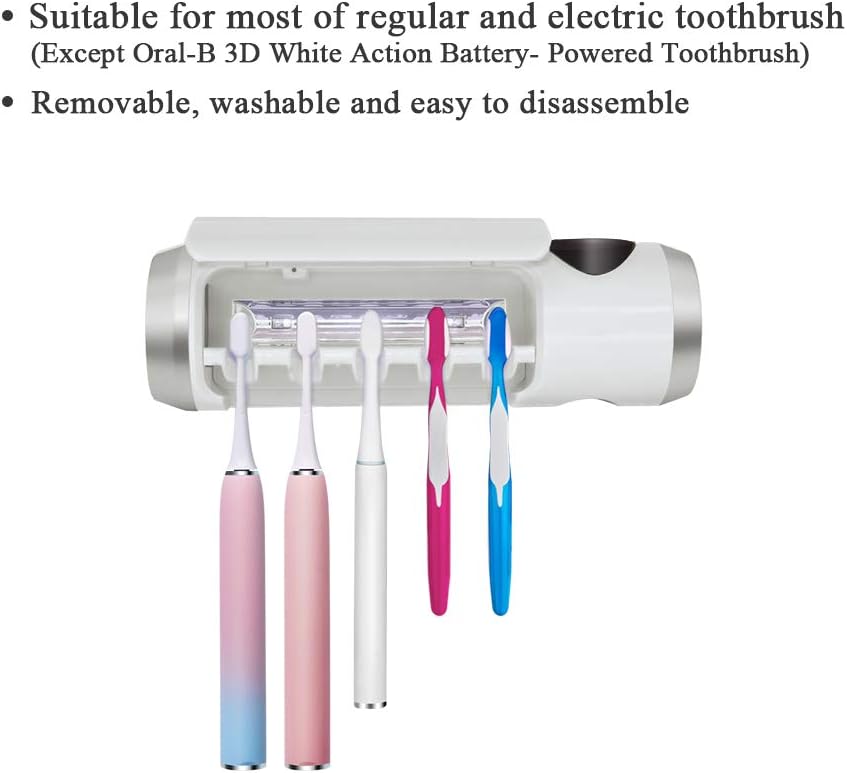 SARMOCARE Toothbrush Holder Cleaner with Fan Drying & 6min Timing Function, 5 Toothbrush Slots, Rechargeable Bathroom Wall Mounted Fit Sonic and Manual Toothbrushes