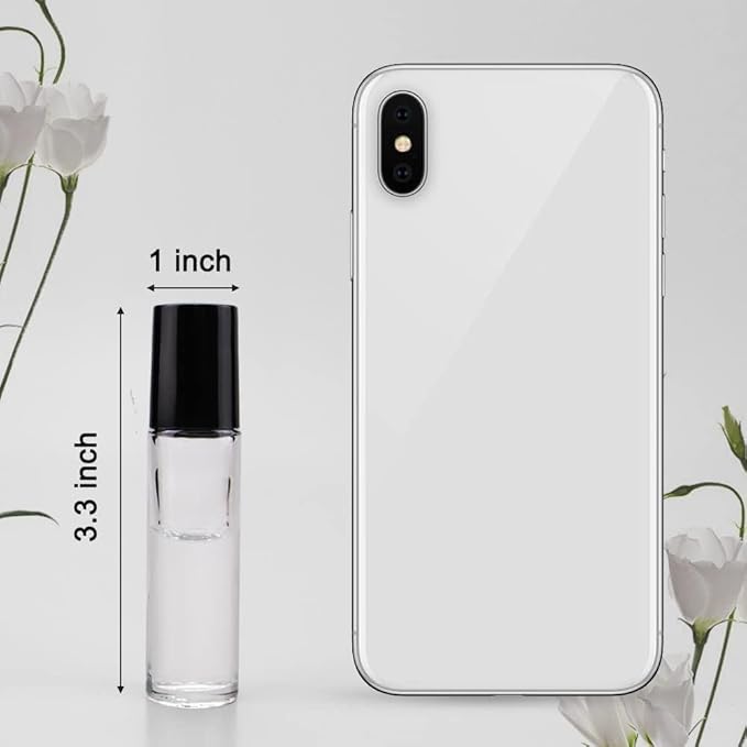 Sungwoo 25 Pack Essential Oil Roller Bottles, 10ml Clear Glass Bottles with Stainless Steel Roller Ball and Cap for Travel, Perfume and Lip Gloss