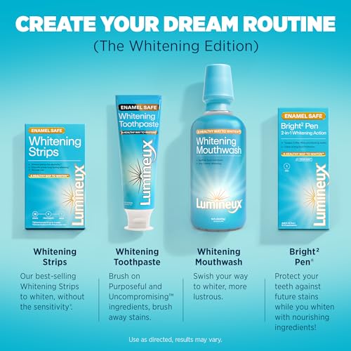 Lumineux Teeth Whitening Kit Peroxide Free for Whiter Teeth Includes 7 Whitening Treatments, 1 Mouthwash, 1 Toothpaste & 1 Bamboo Toothbrush, Dentist Formulated