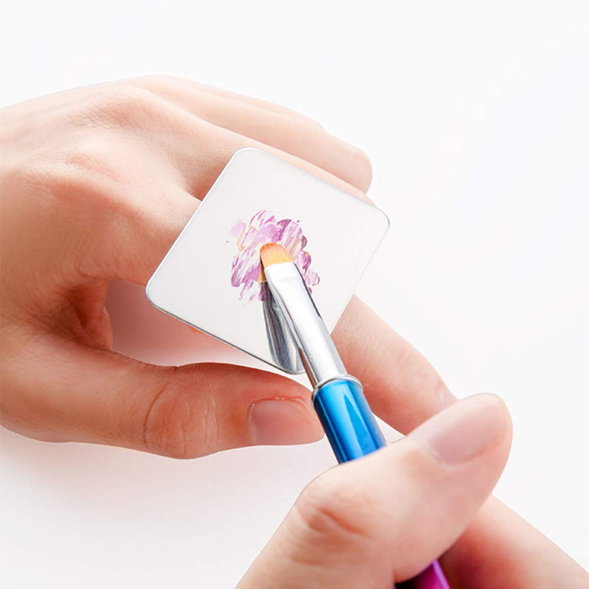 Minkissy Makeup Plate, Mini Nail Art Cosmetic Ring Palette Stainless Steel Foundation Mixing Palette with Spatula Tool