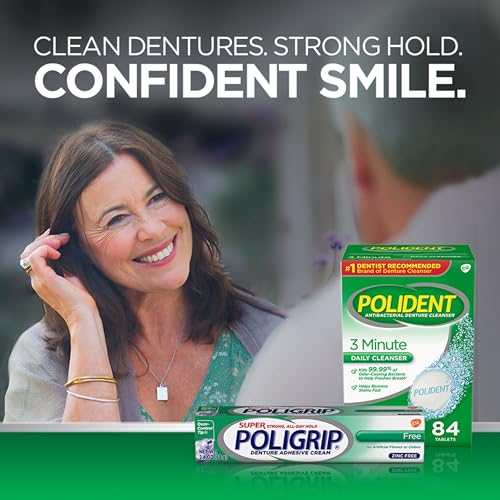 Super Poligrip Zinc Free Denture and Partials Adhesive Cream, 2.4 ounce (Pack of 4)