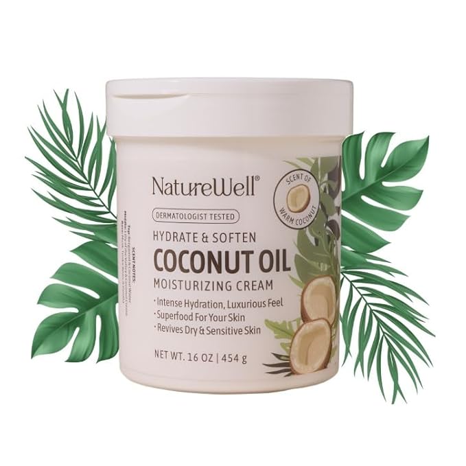 NATURE WELL Extra Virgin Coconut Oil & Vitamin C Moisturizing Cream Bundle for Face, Body, & Hands, Brighten & Nourish, Smooth & Soften, Provides Intense Hydration For Dry & Dull Skin, 16 Oz Each