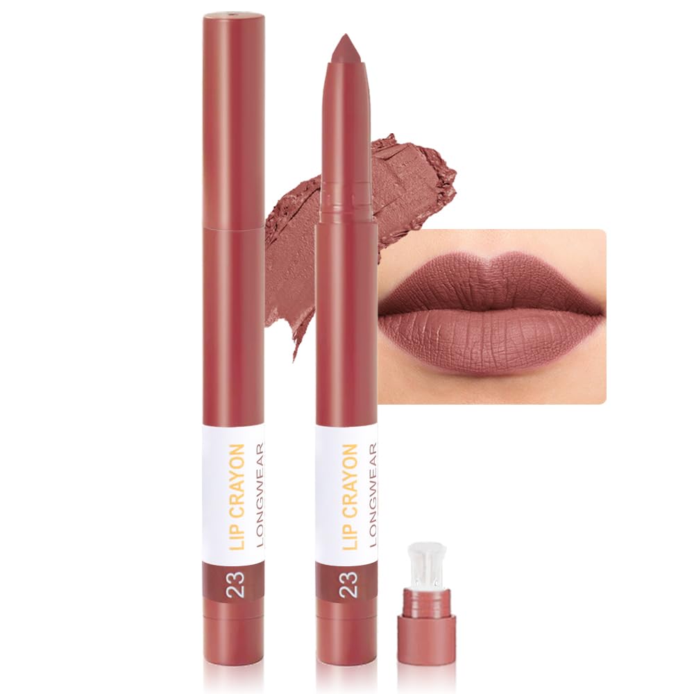 BINGBRUSH Lip Crayons Matte Longwear Lipstick Pack Set,Moisture Smooth Lipliner With Built-in Sharpener Ultimate Super Stay Ink Lip Crayon for Makeup- Waterproof Velvet Lipgloss Lip Stain(23#Brown)