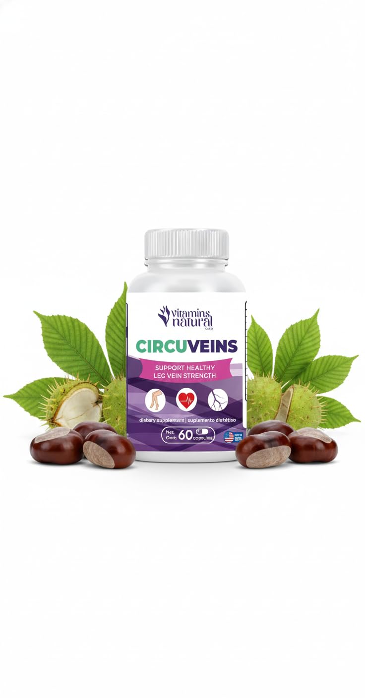 VITAMINS NATURAL CORP CircuVeins Circulation Support Supplement for Legs and Veins with Horse Chestnut Gotu Kola Butcher’s Broom and Grape Seed for Healthy Blood Flow and Leg Comfort – 60 Capsules