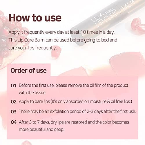 Lux Triple Lip Cure Balm (0.17 oz) 4 million units sold in Korea, Natural Tinted Korean Lip Balm, Petroleum/Paraben Free, Lip Butter,lip balm hydrating,tinted moisturizer (RABBIT ROSE (Berry Pink))