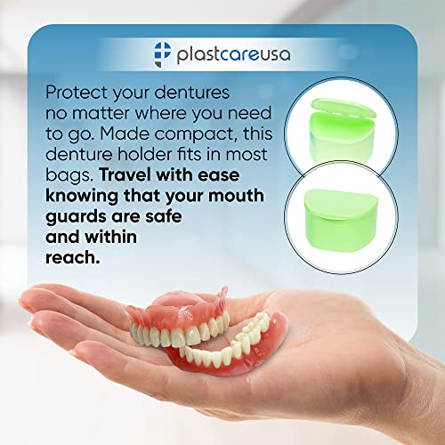 PlastCare USA Yellow Denture Cases Pack of 5 - Dental Box For Artificial Teeth, Mouth Guard, Night Guard, Gum Shields, Retainer - Denture Bath Container for Women and Men - Travel Denture Cup
