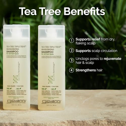 GIOVANNI Tea Tree Invigorating Shampoo - Special Clarifying Shampoo w/Organic Natural Oils for Women & Men, Cleansing & Moisturizing for Thin Hair, Rosemary, Eucalyptus & Peppermint Oil - 128 Fl Oz