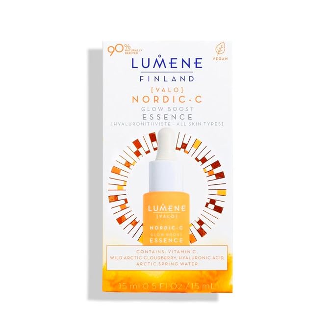 Lumene [Valo] Nordic-C Glow Boost Essence - Hydrating & Brightening Serum with Vitamin C, Hyaluronic Acid + Arctic Cloudberry for Visibly Radiant Skin - Vegan + Works for All Skin Types (0.5 fl oz)