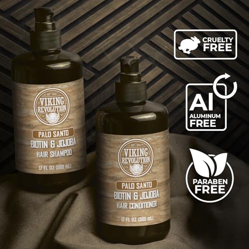 Viking Revolution Palo Santo Mens Shampoo and Conditioner Set with Biotin and Jojoba Oil - Natural Hair Shampoo and Hair Conditioner for Men with Vitamin B5 - Shampoo and Conditioner Set Men (17Oz)