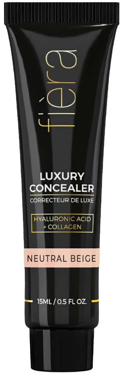 Fièra Luxury Concealer with Anti-Aging Ingredients - Full Coverage for Dark Circles, Wrinkles, Fine Lines, and Spots, Suitable for All-Day Wear, For Mature Skin - Neutral Beige, 0.5 FL. OZ. / 15 ML