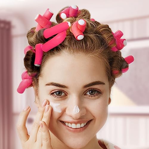 Selizo 30Pcs 9.45"x0.55" Flexible Hair Rollers, Foam Curlers for Short, Medium and Long Hair, No Heat Curlers, Hair Rods - Pink(Diameter 0.55')