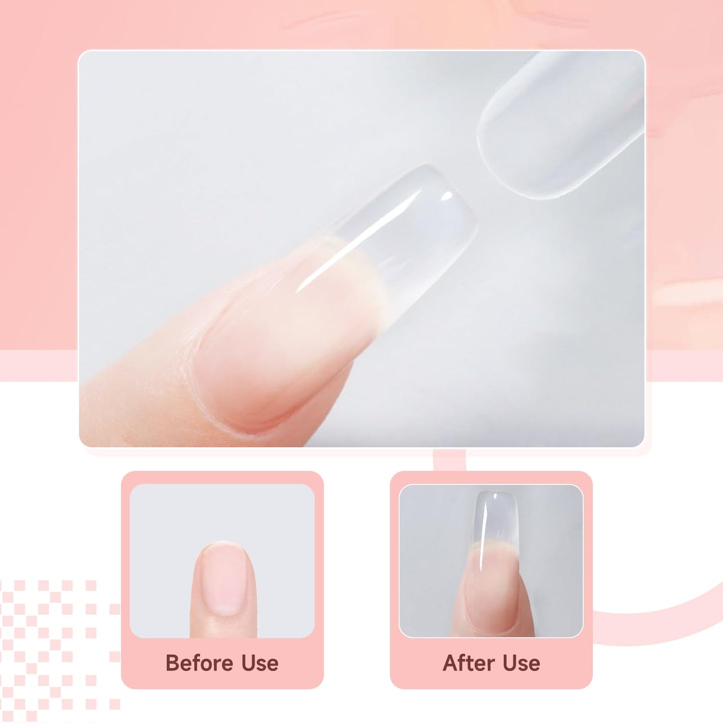 JEWHITENY Poly Extension Gel Nail Set Clear Pink Poly Nail Gel With Slip Solution Base Coat Top Coat French Manicure Need U V Lamp Curing for Finger Art and Home DIY