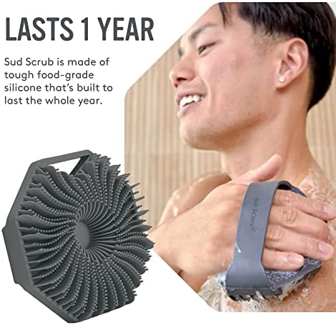 Sud Scrub® Antimicrobial Silicone Body Scrubber, Exfoliating Body Scrubber for Sensitive Skin, Eco Friendly Shower Scrubber for Body, Silicone Body Brush for Showering, Charcoal