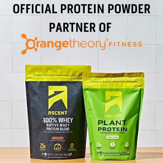 Ascent 100% Whey Protein Powder - Post Workout Whey Protein Isolate, Zero Artificial Flavors & Sweeteners, Gluten Free, 5.5g BCAA, 2.6g Leucine, Essential Amino Acids, Chocolate 2 lb