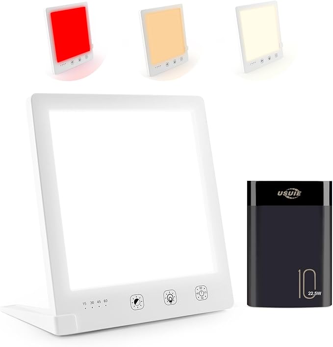Light Therapy Lamp and Red Light Therapy for Face, UV-Free Sun Lamp with 660nm Red Light and 12000 Lux Bright White Light, with 10000 mAh Power Bank for Boosting Mood & Skin Heal-th.