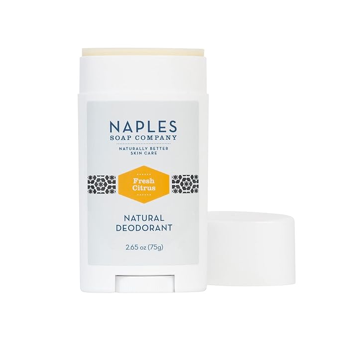 Naples Soap Company Deodorant - Natural, Long-Lasting, Stain-Free Formula - Prevents Odor-Causing Bacteria - Aluminum, Baking Soda, Talc-Free - Fresh Citrus, 2.65oz