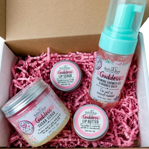 Bella & Bear Goddess MIdi Bath & Body Gift Set with Foaming Shower Gel & Bubble Bath, Body Scrub & Lip Scrub and Lip Butter - Gift - Women