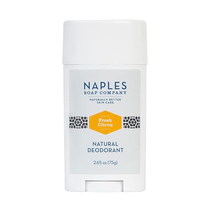 Naples Soap Company Deodorant - Natural, Long-Lasting, Stain-Free Formula - Prevents Odor-Causing Bacteria - Aluminum, Baking Soda, Talc-Free - Fresh Citrus, 2.65oz