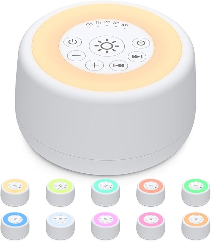 Sleepbox Sound White Noise Machine with 25 Soothing Sounds and 10 Colors Warm Night Light 4 Brightness Levels 32 Volume Levels 5 Timer and Memory Function for Baby Kids Adults Seniors Sleeping (White)